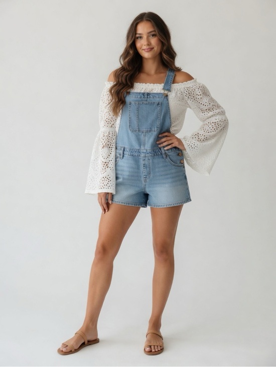 Ingrid & Isabel Pants - Denim Shortalls Sz 10 Vintage Wash Overalls | Boho Cottagecore Festival Cowgirl